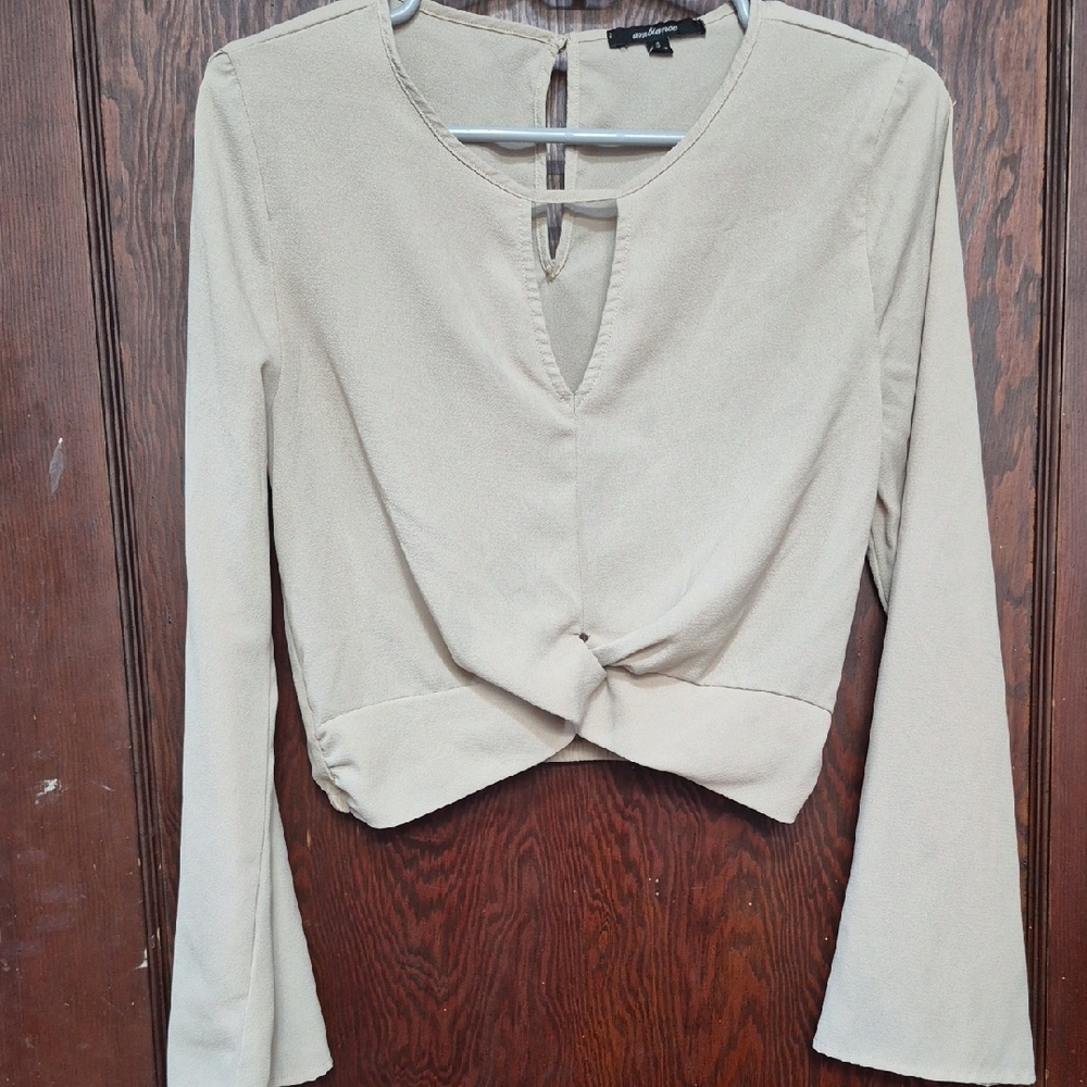 Ambiance Beige Twist Front Blouse - Picture 3 of 5